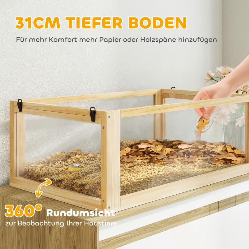 Knaagdierkooi – Hamsterkooi – Gerbilkooi – Muizenkooi – Chinchillakooi – 3-laags Houten Kooi – Ruim Met Loophelling – Natuurlijke Materialen – Goede Ventilatie