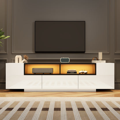 Tv Meubel – TV Kast – TV Dressoir – TV Stand – Entertainment Center – L-vormig Ontwerp – Geschikt voor 75 Inch – Hoogglans Wit Zwart – Vrijstaand Met Opberglades