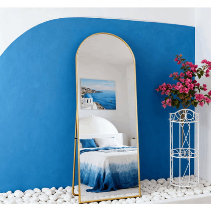 Vloerspiegel – Staande Spiegel – Passpiegel – Wandspiegel – Lengtespiegel – Goud Aluminium Frame – 162 x 53 cm – Gebogen Design