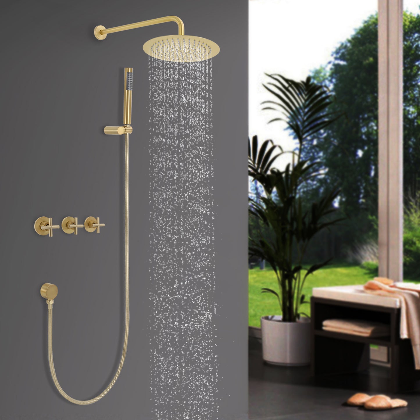 Large Wall-Mounted Rainfall Shower System & Handheld Spray - Stainless Steel Round Shower Head with Hose, Compatible for Bathrooms, Modern Spa Shower Kit (Wall Mounted, NPT 1/2")