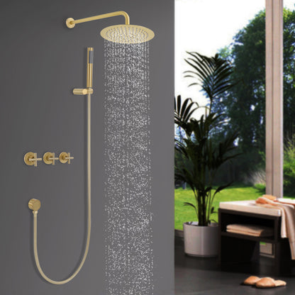 Large Wall-Mounted Rainfall Shower System & Handheld Spray - Stainless Steel Round Shower Head with Hose, Compatible for Bathrooms, Modern Spa Shower Kit (Wall Mounted, NPT 1/2")