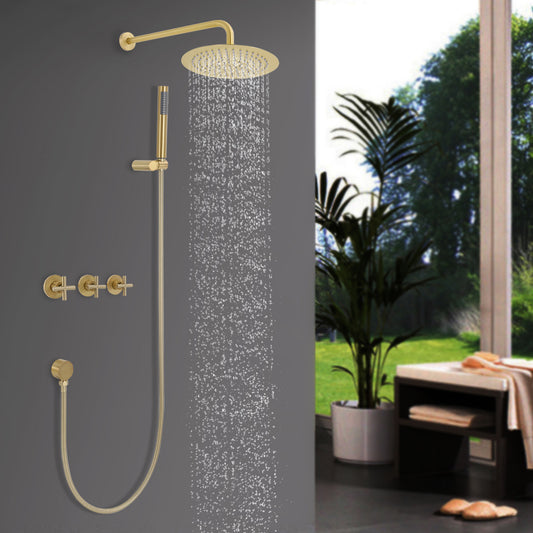 Large Wall-Mounted Rainfall Shower System & Handheld Spray - Stainless Steel Round Shower Head with Hose, Compatible for Bathrooms, Modern Spa Shower Kit (Wall Mounted, NPT 1/2")