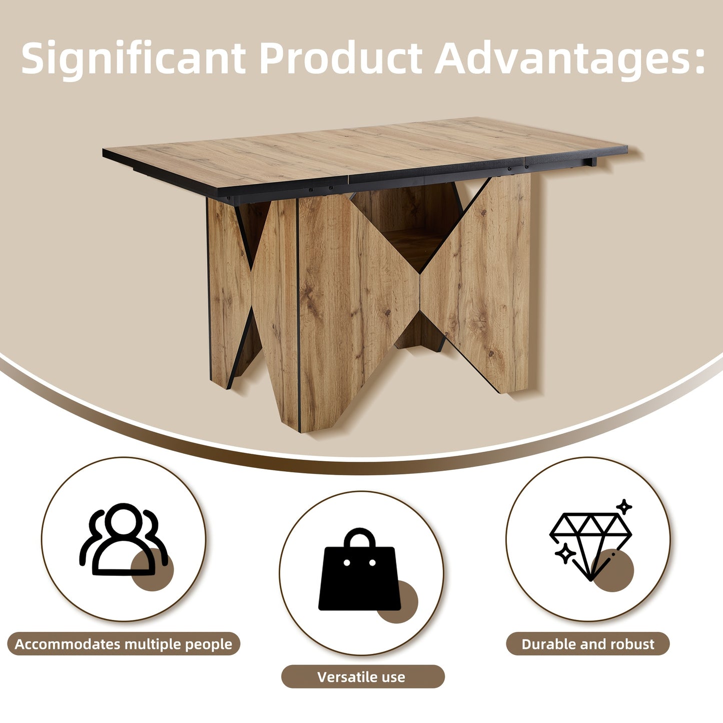Eettafel – Tafel – Keukentafel – Bistrotafel – Eetkamertafel – Modern Design – Houtkleur Bruin – 138,5x80x75 cm – Geschikt Voor 4-6 Personen – Niet Afneembaar Tafelblad