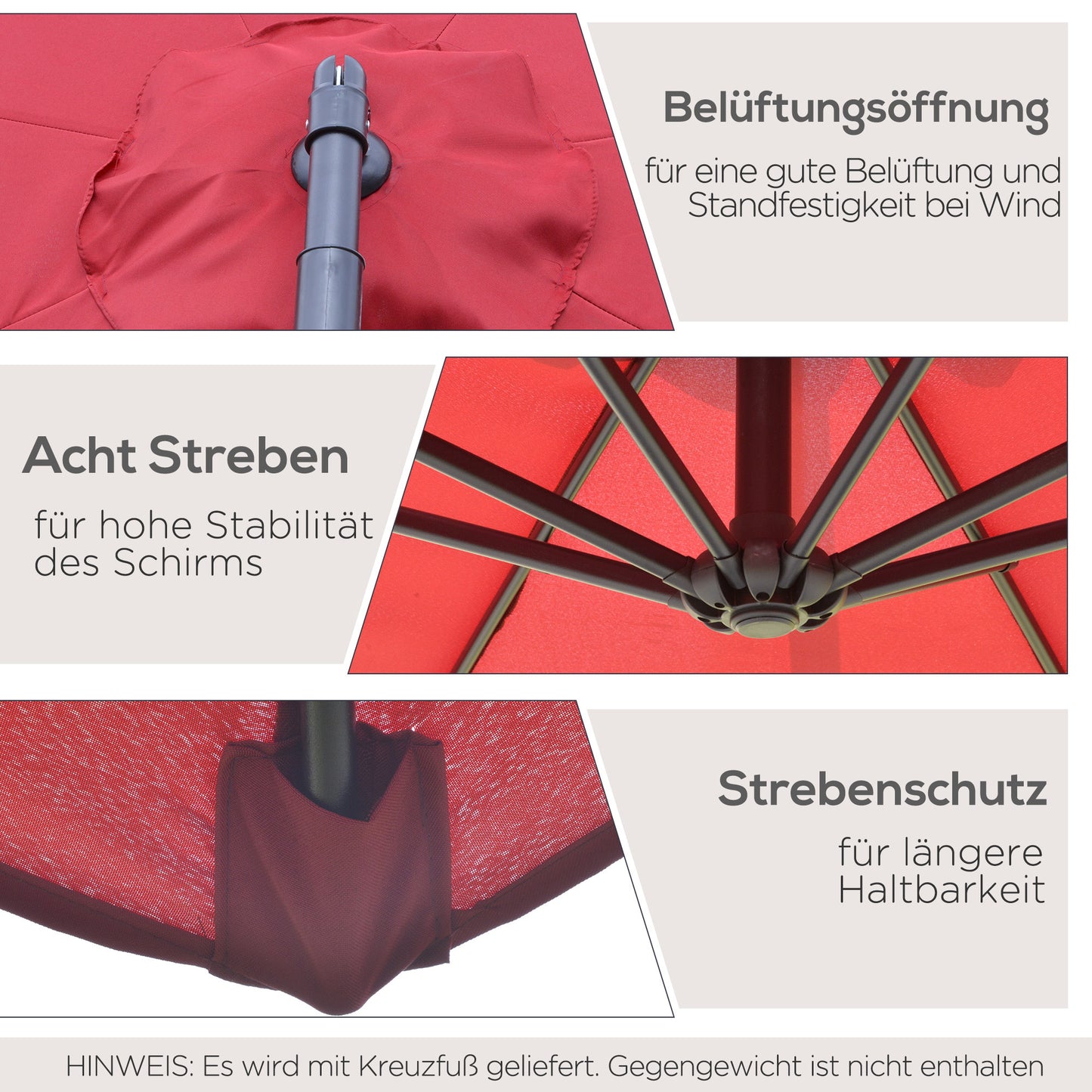 Parasol – Tuinparasol – Zonnescherm – Buitenparasol – Terrasparasol – Crèmekleurig – Diameter 3 Meter – Stalen Frame – Handmatige Kurkbediening