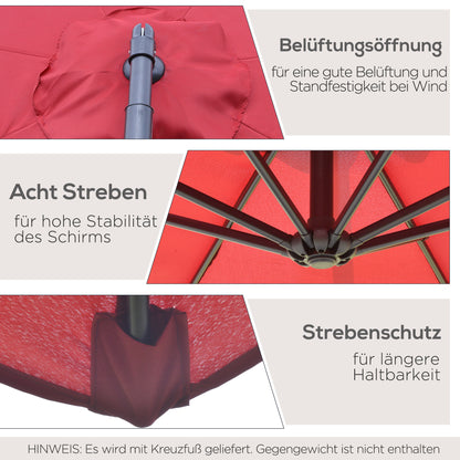 Parasol – Tuinparasol – Balkonparasol – Terrasparasol – Strandparasol – Stevig Stalen Frame – Handkurk Openen – Grijs Ø 2,95 m