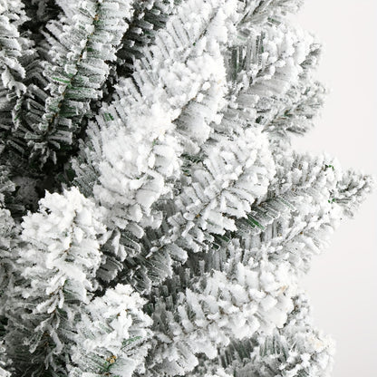 Kunstkerstboom – Smalle Kerstboom – Flocked Kerstboom – Pencil Boom – Sneeuwboom – 150 cm Hoog – 350 PVC Takken – Stevige Metalen Standvoet – Vouwbaar Zonder Elektriciteit