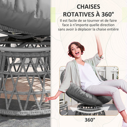Tuinset – Tuinmeubelset – Loungeset – Balkonset – Tuinmeubelen – 2 Draaibare Papasan Fauteuils – 1 Ronde Bijzettafel – UV Bestendig Rattan Effect – 360° Draaibare Stoelen met Dikke Kussens