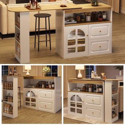 Dressoir – Sideboard – Ladekast – Buffetkast – Opbergkast – 360° Draaibaar – Wit Met Gouden Accenten – Modern Minimalistisch Design – Ruime Opbergruimte Met 2 Lades En Open Vakken