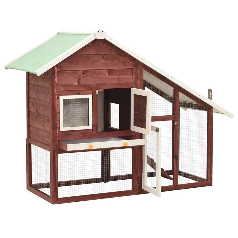 Clapier Moka et blanc 140x63x120cm Bois de sapin massif - Durable Wooden Small Animal Cage with Ventilation Mesh, Easy-Clean Design & Sturdy Base for Rabbits, Guinea Pigs, Hamsters, Small Animal Cage, Pet Habitat, Modern Pet