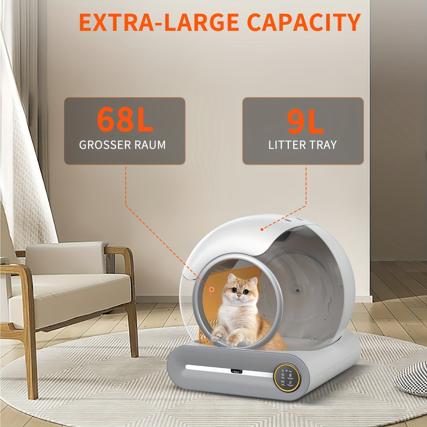 Automatische Zelfreinigende Kattenbak – Slimme Kattenbak – Zelfreinigende Kattenbak – Kattenbak Met App – Automatische Kattenbak – Groot 68L + 9L Afvalcontainer – Geurverwijdering & 2.4G WiFi App-bediening