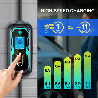 11 kW EV-lader – Elektrische Auto Oplader – Type 2 Laadpaal – Mobiele EV Charger – Snel Opladen – 16A 3-Fase 220-240V – Draagbaar Met EU-Stekker – Wandmontage Mogelijk