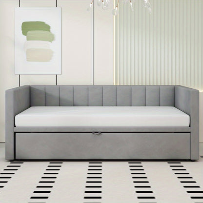 Uitschuifbare Gestoffeerde Slaapbank – Slaapbank – Divanbed – Bankbed – Logeerbed – Lichtgrijs – 90x200 tot 180x200 cm – Lattenbodem geïntegreerd