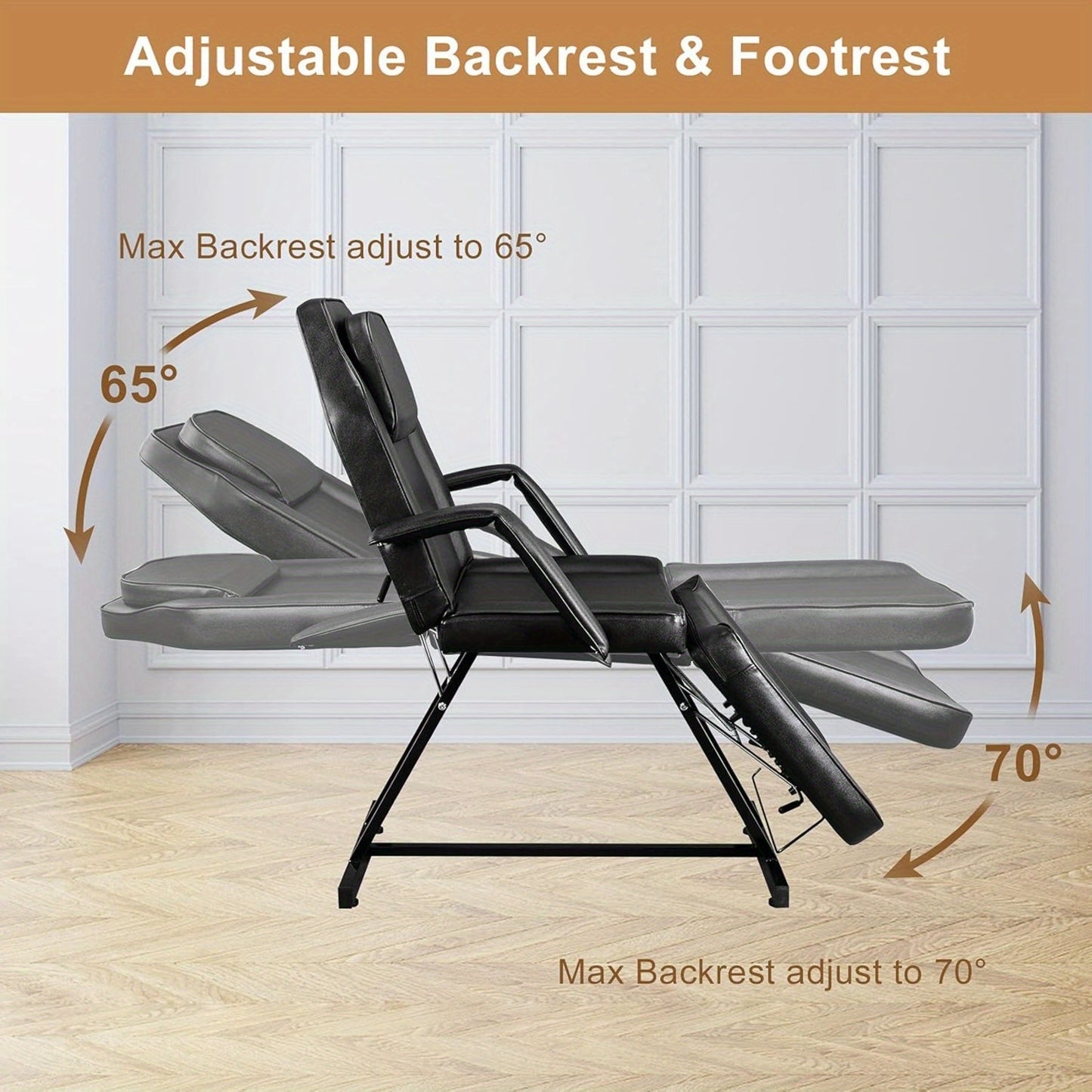 Massagestoel – Behandelstoel – Cosmetische Fauteuil – Tatoeagebed – Salonstoel – Kunstleer – Ergonomisch Ontwerp – Stevig Metalen Frame – Zwart – Maximale Draagkracht 150 kg