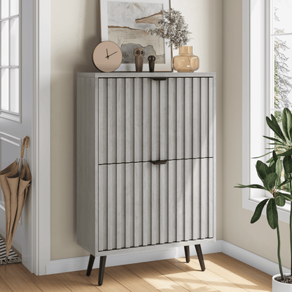 Schoenenkast – Schoenenrek – Opbergkast – Schoenenopberger – Halmeubel – Grijs MDF – 2 Dubbele Klapladen – Compact 60 cm Breed