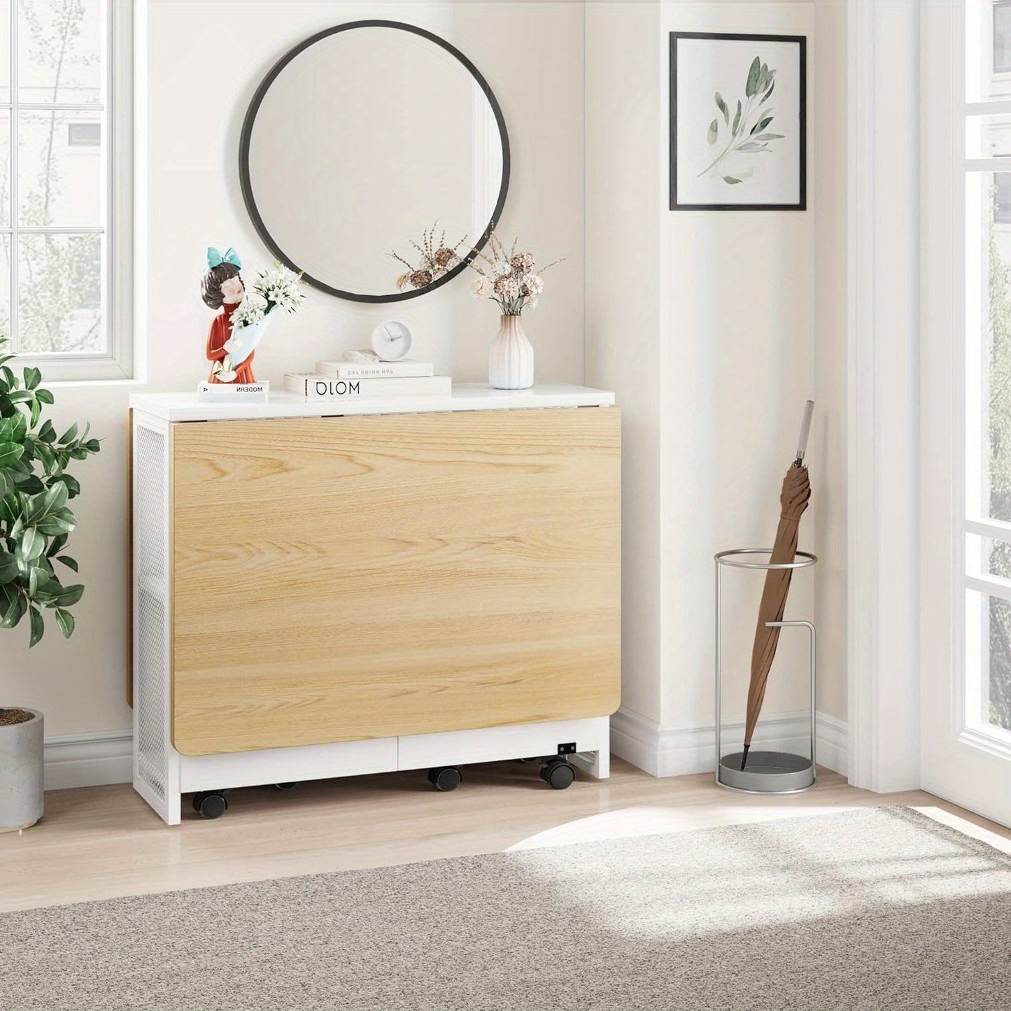 Uitklaptafel – Klaptafel – Inklaptafel – Vouwtafel – Eettafel – Ruimtebesparend – Natuurlijk Hout – 127x80x75 cm – Verstelbare Hoogte – 2-laagse Opbergruimte