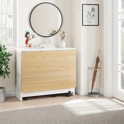 Uitklaptafel – Klaptafel – Inklaptafel – Vouwtafel – Eettafel – Ruimtebesparend – Natuurlijk Hout – 127x80x75 cm – Verstelbare Hoogte – 2-laagse Opbergruimte