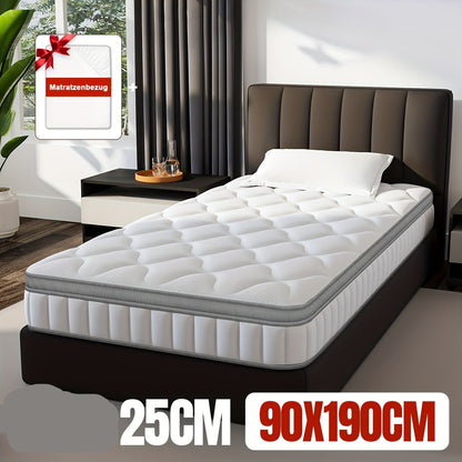Pocketveringmatras – Matras – Springmatras – 7-Zones Matras – Hoeslaken Matras – 90x190 cm – 25 cm Hoog – Anti-Allergene Katoenen Hoes