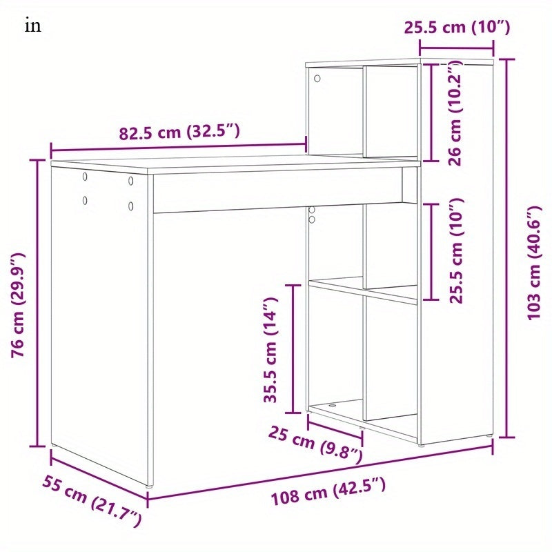 Bureau – Werkplek – Schrijftafel – Computerbureau – Studiebureau – Wit – MDF – Mid-Size – 2 Planken – Ruimtebesparend – Eenvoudige Montage