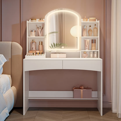 Kaptafel – Make-up tafel – Vanity – Cosmeticatafel – Opmaaktafel – Met LED-verlichting – 90 cm Werkblad – Verborgen Sieradenlade – Wit