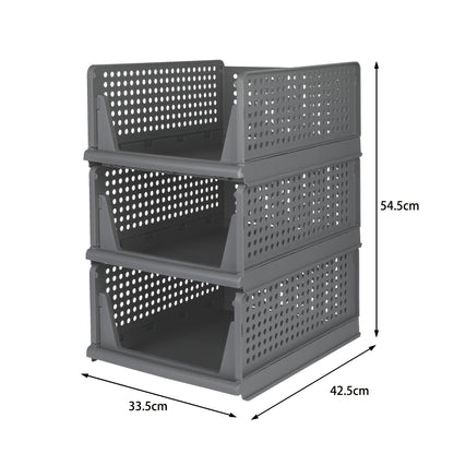 Opbergmanden – Opbergboxen – Opbergbakken – Kastmanden – Stapelbare Mand – Stevig Kunststof – Inklapbaar 18 cm Hoog – Set Van 3