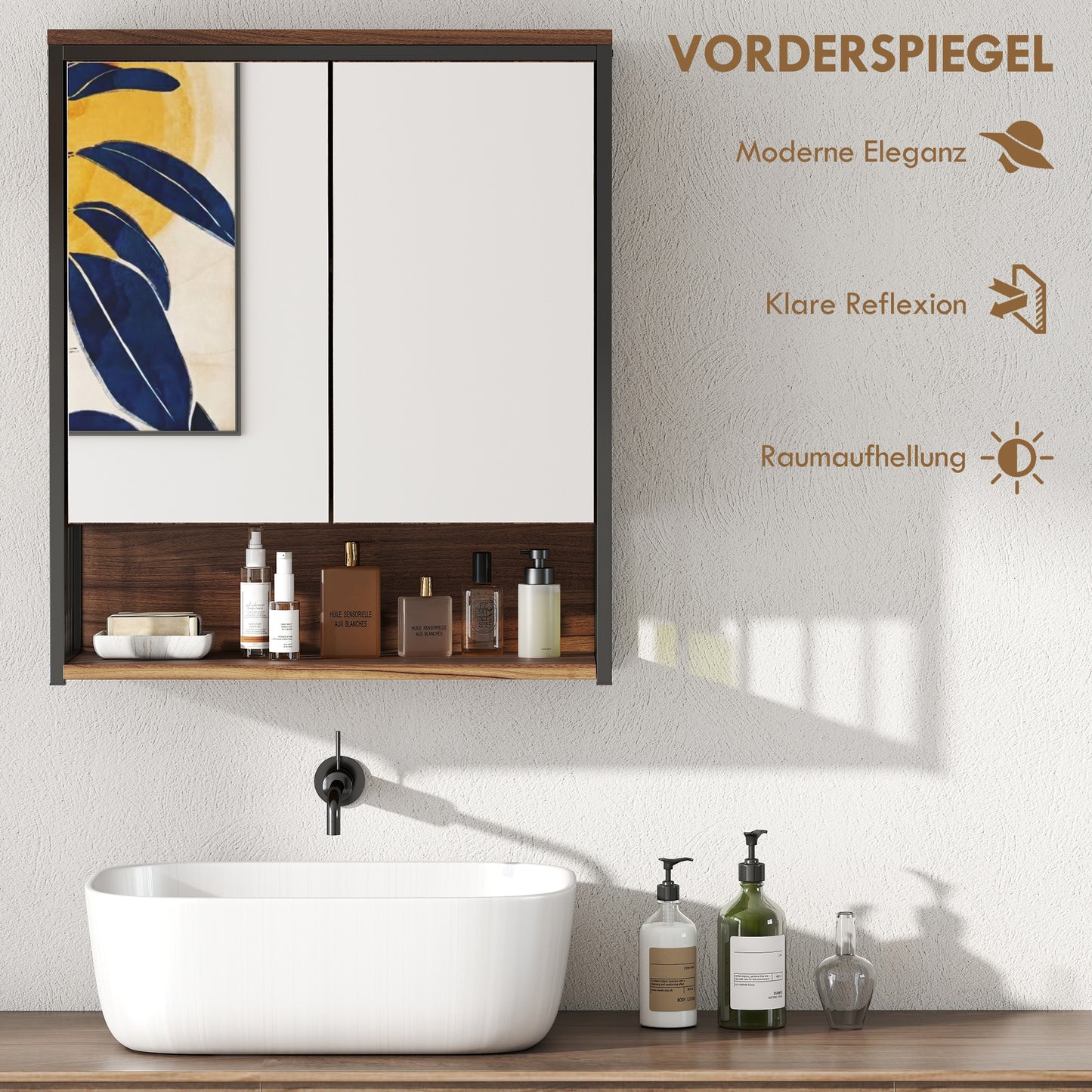 Hangend Spiegelkastje Badkamer – Badkamerkastje – Spiegelkast – Wandkastje – Opbergkast – Zachte Sluiting – 25x40,5 cm Spiegel – MDF Bruin
