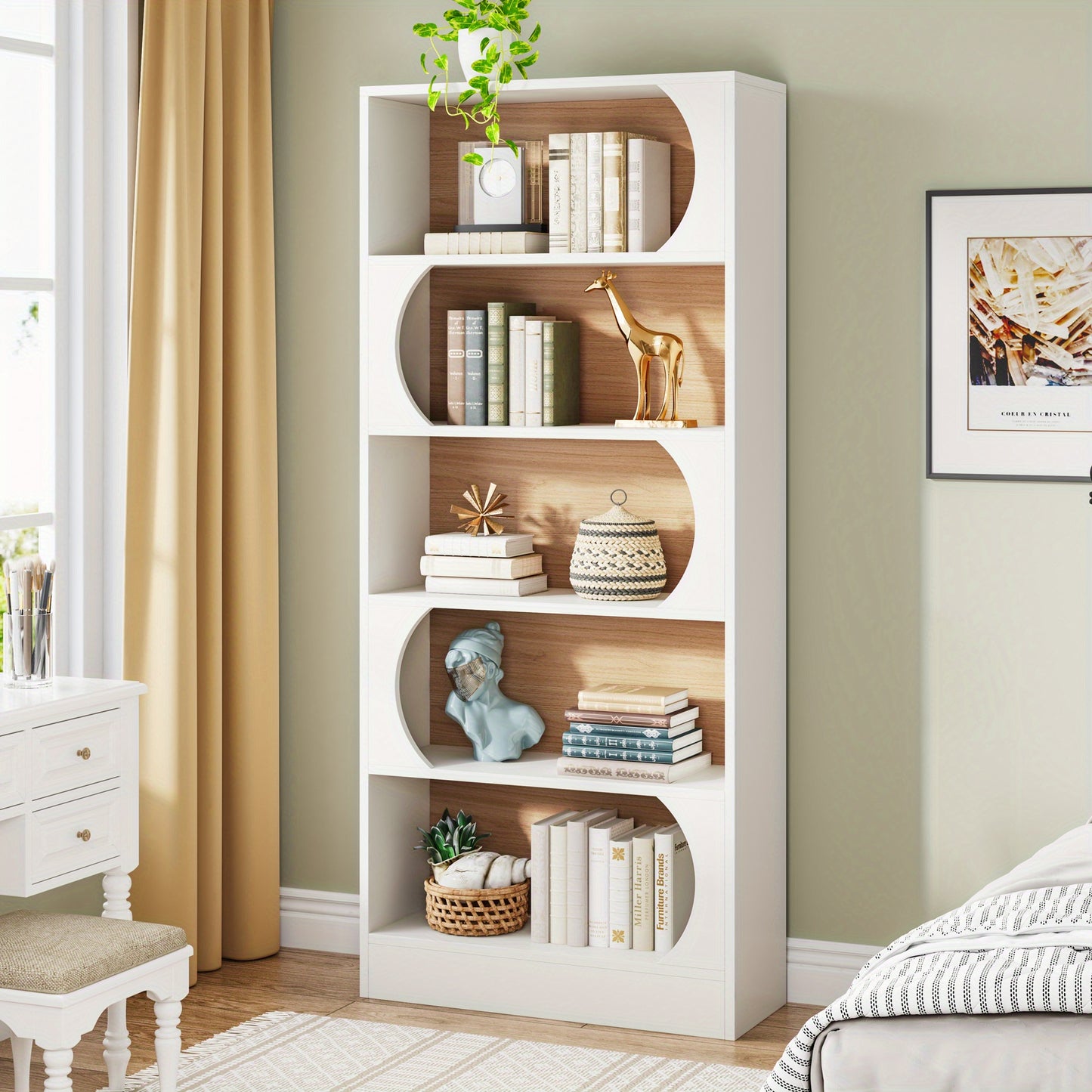 Boekenkast – Boekenrek – Opbergkast – Vakkenkast – Stellingkast – 6-Laags Wit – 180 cm Hoog – Stevig Spaanplaat – Vrijstaand Met Boogvormige Planken