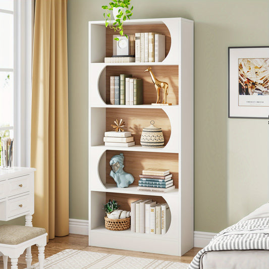 Boekenkast – Boekenrek – Opbergkast – Vakkenkast – Stellingkast – 6-Laags Wit – 180 cm Hoog – Stevig Spaanplaat – Vrijstaand Met Boogvormige Planken