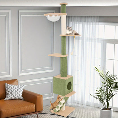 Krabpaal – Kattenboom – Krabmeubel – Kattentoren – Krabpalen – Verstelbare Hoogte 218-253 cm – Met Cave & Ruimtecapsule