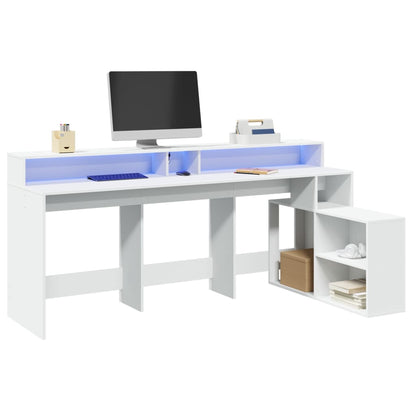 Bureau – Werkplektafel – Computertafel – Laptoptafel – Schrijftafel – Wit – RGB LED-verlichting – Vochtbestendig Hout