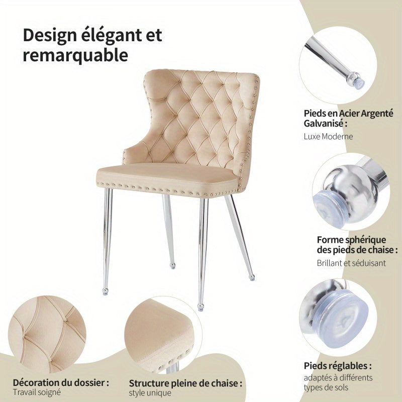 Makeupstoel – Bureaustoel – Draaistoel – Kaptafelstoel – Kuipstoel – Velours Bekleding – Ergonomisch Ontwerp – Verstelbare Zithoogte – Zilverkleurige Metalen Poten – Set Van 2