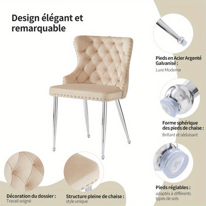 Makeupstoel – Bureaustoel – Draaistoel – Kaptafelstoel – Kuipstoel – Velours Bekleding – Ergonomisch Ontwerp – Verstelbare Zithoogte – Zilverkleurige Metalen Poten – Set Van 2