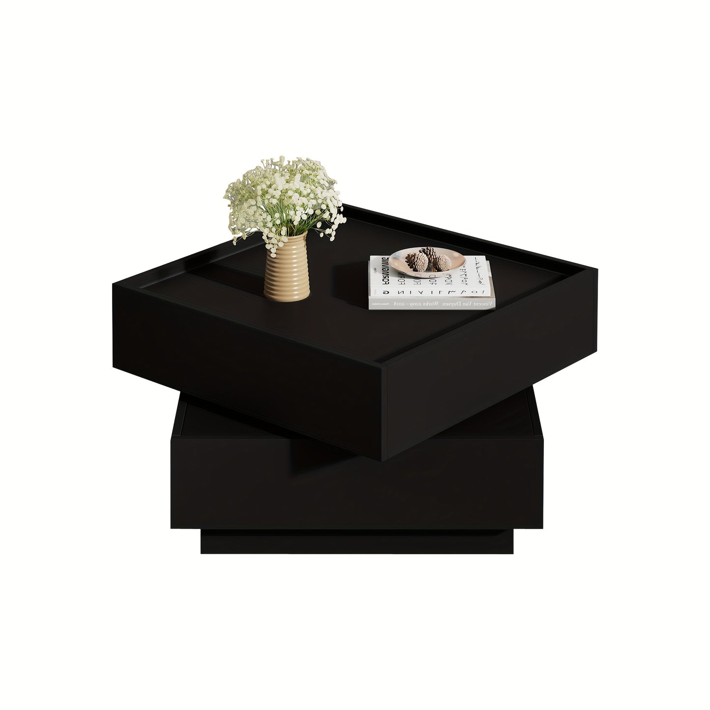 Functional Coffee Table For The Living Room, 360° Swivelling, Swivelling Table Top With 2 Shelves And Storage Space, Black Living Room Side Table Frame, 60*60*38 Cm