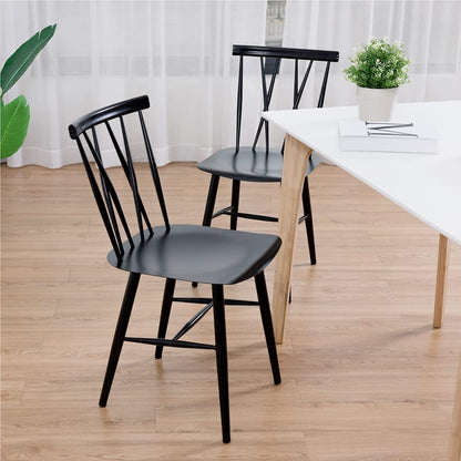 Metalen Eetkamerstoelen – Design Stoelen – Keukenstoelen – Woonkamerstoelen – Industrieel – Set Van 2 – Ergonomische X-Rugleuning – Zwart Gepoedercoat Metalen Frame