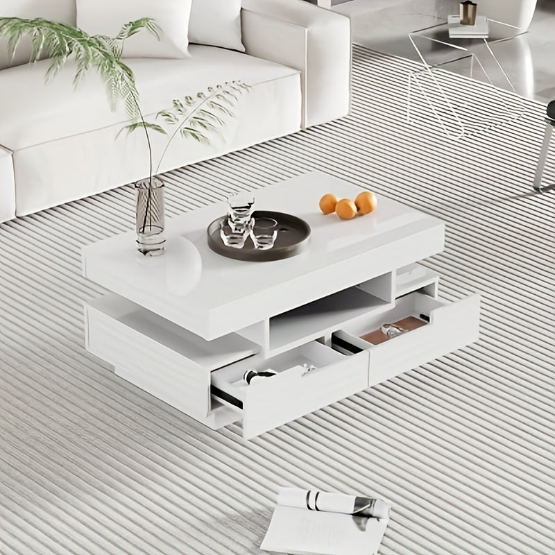 Salontafel – Koffietafel – Bijzettafel – Opbergtafel – Witte Tafel – Metalen Frame – Ruimtebesparend Ontwerp