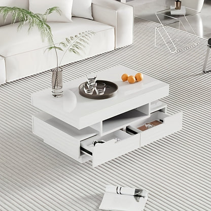 Salontafel – Koffietafel – Bijzettafel – Opbergtafel – Witte Tafel – Metalen Frame – Ruimtebesparend Ontwerp