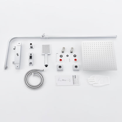 Douchekraan – Doucheset – Thermostaatkraan – Regendouche – Douchekraan Set – RVS – Hoofddouche 30x30 cm – Verstelbare Hoogte 80-124 cm