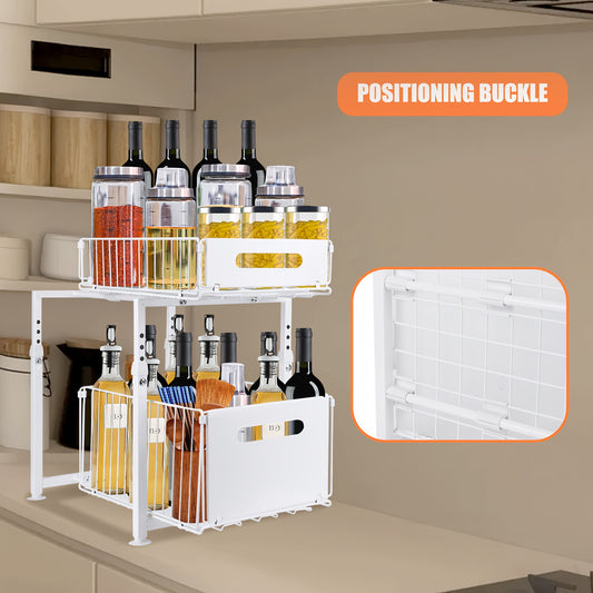 2-Tier Height Adjustable Pull-Out Shelf Organizer, 29x38x41-49cm Slide Out Cabinet Storage Rack for Kitchen, Pantry, Bathroom & Office, Space Saving Solution, Cupboard Storage, Cupboard Storage And Organization, Kitchen Organ