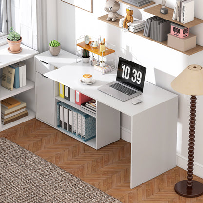 Flexibel Bureau – Bureautafel – Studiebureau – Werkplek – Schrijftafel – Wit Houten Design – 2-Laagse Kast & Lade – Compact en Onderhoudsvriendelijk