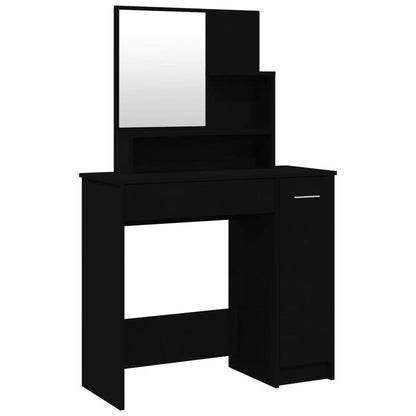 Make-up Tafel – Kaptafel – Schminktisch – Make-up Bureau – Make-up Station – Zwart – Hardhouten Constructie – Compact Met Grote Spiegel 86x36x135 cm