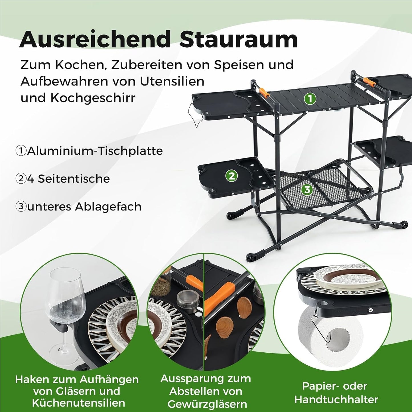 Campingkeuken – Kampeerkeuken – Reiskeuken – Campingkast – Buitenkeuken – Opvouwbaar – Aluminium Werkblad – 4 Inklapbare Zijtafels