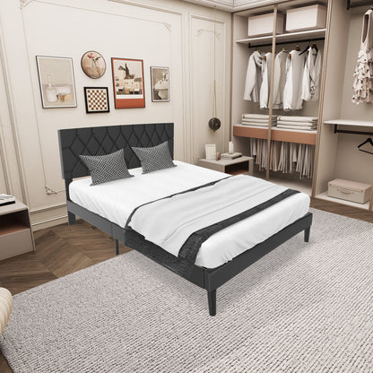 Gestoffeerd Ledikant – Bed – Bedframe – Slaapbank – Ledikant Zwart – Imitatieleren Bekleding – 90x200 Cm – Houten Lattenbodem – Modern Design