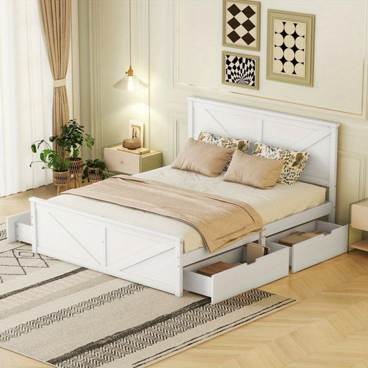 = WX000406AAA1 160X200 Simple Wooden Spray Bed with Four Drawers White