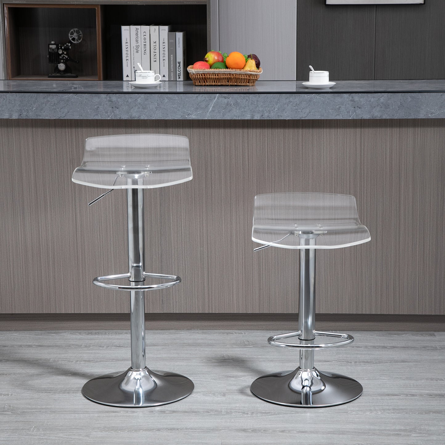 Barkrukken – Barkruk Set – Barstoelen – Hoge Stoelen – Transparante Zitting – Verstelbare Zithoogte – 360° Draaibaar – Met Voetensteun