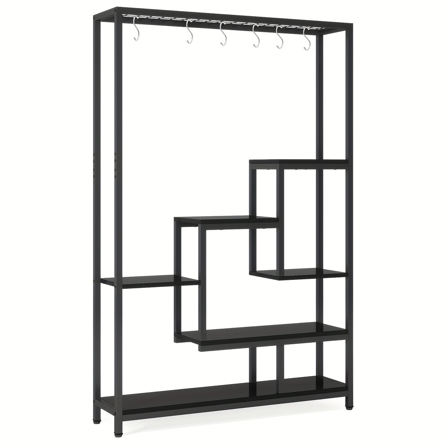 5-Laags Hoge Plantenstandaard – Plankrek – Bloemenrek – Displayrek – Stellingkast – Metaal Zwart – Inclusief Ophanghaken – 180 cm Hoog