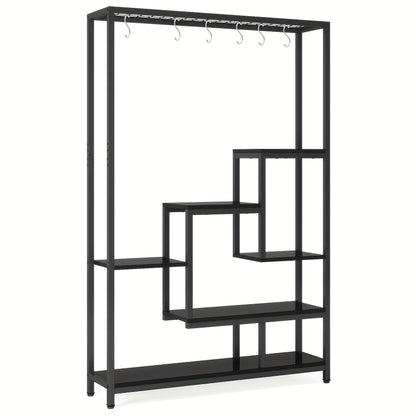 5-Laags Hoge Plantenstandaard – Plankrek – Bloemenrek – Displayrek – Stellingkast – Metaal Zwart – Inclusief Ophanghaken – 180 cm Hoog