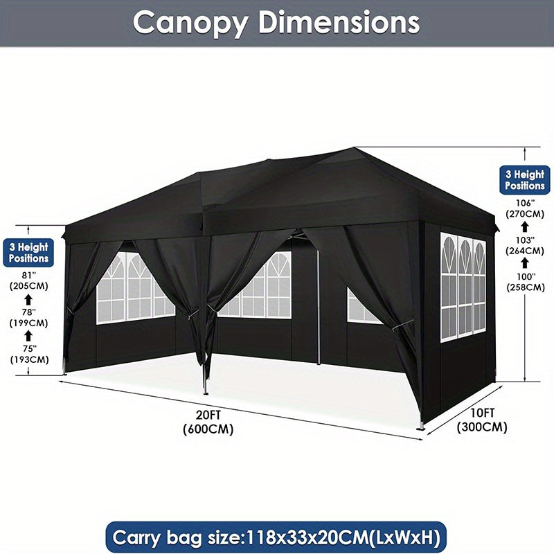 Partytent – Tuinent – Paviljoen – Vouwtent – Tent – Pop-up – 6 Afneembare Zijwanden – 3x6 Meter – Inclusief Draagtas – Eenvoudig Op Te Zetten - Zwart