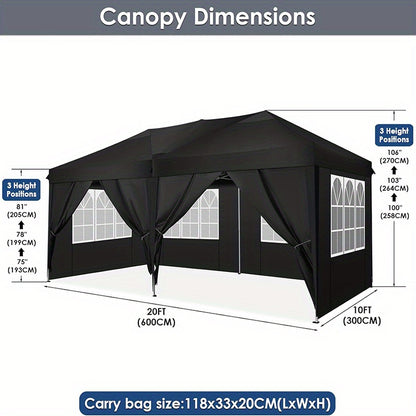 Partytent – Tuinent – Paviljoen – Vouwtent – Tent – Pop-up – 6 Afneembare Zijwanden – 3x6 Meter – Inclusief Draagtas – Eenvoudig Op Te Zetten - Zwart