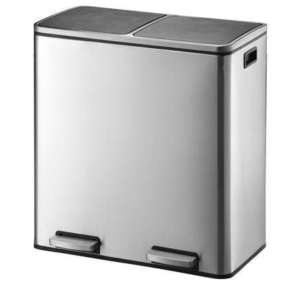 Prullenbak – Pedaalemmer – Afvalbak – Vuilnisbak – Afvalemmer – 60 Liter – RVS Met 2 Vakken – Duurzaam En Stijlvol