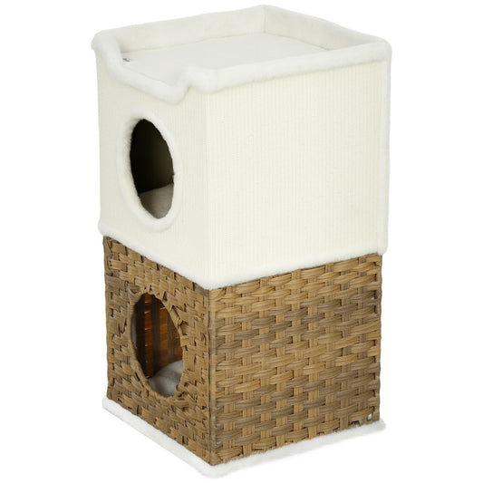 Krabpaal – Kattenboom – Kattenkrabpaal – Krabmeubel – Kattenhuis – 75,5 cm Hoog – Pluche Bekleding met Kattenhol