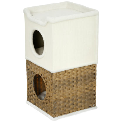 Krabpaal – Krabton – Kattenmeubel – Klimpaal – Kattenhut – Drie Niveaus Met Kussen – Stabiel Met Sisal Krabpaal – Crèmekleurige Krabpaal 75,5 cm Hoog